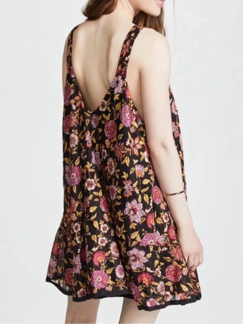 Free People Oh Baby Floral Mini Dress Black Multicolor Boho XS